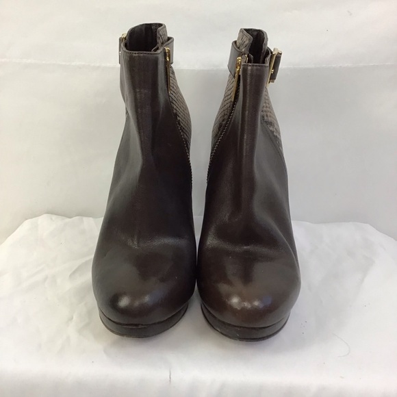 MICHAEL KORS WOMEN BROWN SNAKE SKIN LEATHER PLATFORM CHUCKY HEEL BOOTS SZ 7M - Picture 2 of 6